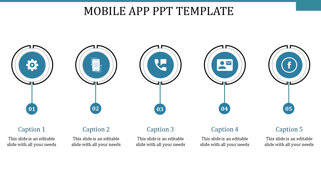  Five Node Mobile App PPT Template For Presentation